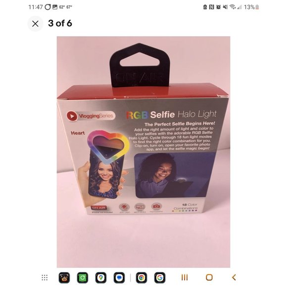 New! RGB Selfie Light ~ HEART SHAPED ~ 18 Color Combinations Cell Phone Light - Picture 2 of 2